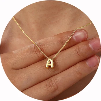 上品なミニバブルレターネックレスゴールドメッキバルーンイニシャル小さな小さなペンダントネックレス女性ジュエリーティーンガールズギフト