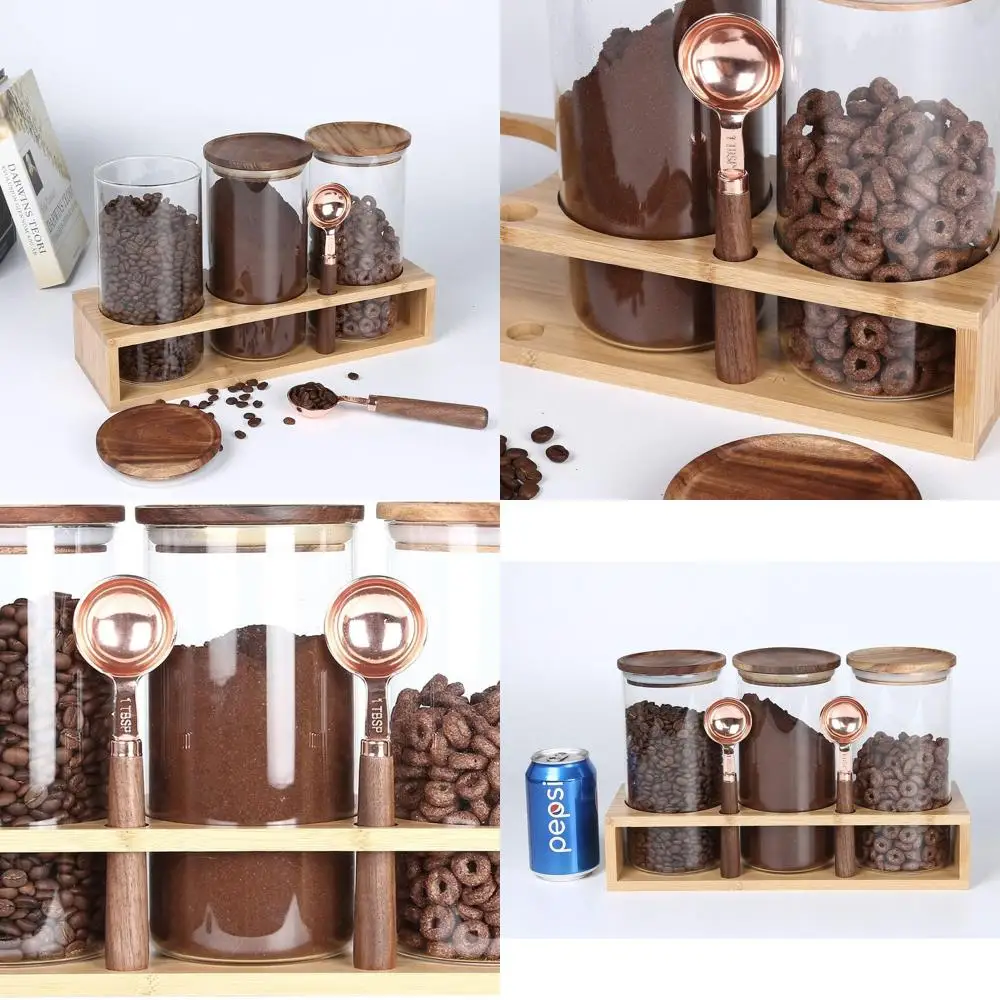 

Airtight Glass Containers with Wooden Lids & Scoops, 39 oz - Ideal for Kitchen, Coffee, Tea, and Sugar Storage