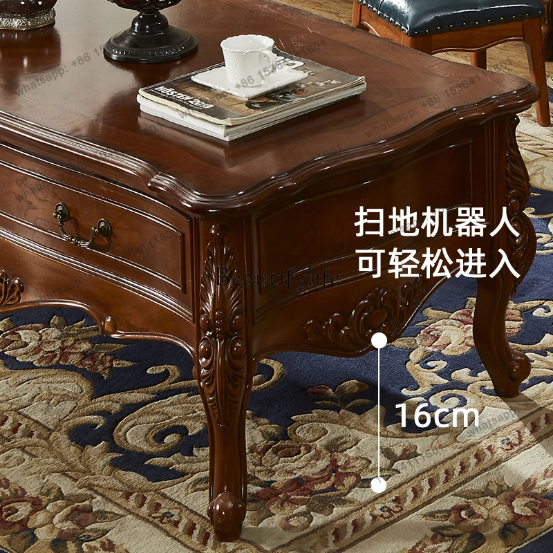 LD33Solid wood coffee table European rectangular tea table household retro tea table