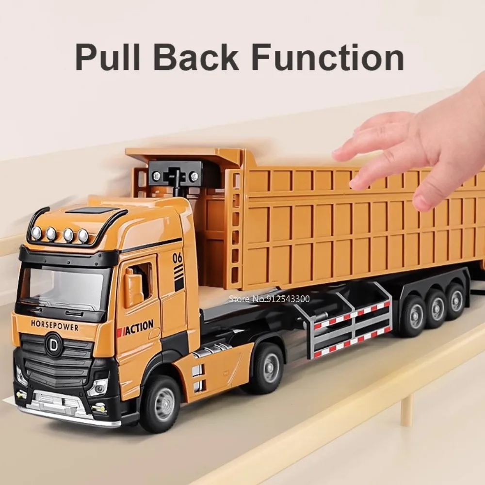 1/50 Extended Dump Truck Model Toy Metal Diecasting Doors Opened Sound Light Pull Back Vehicle Models Ornaments Children\'s Gifts