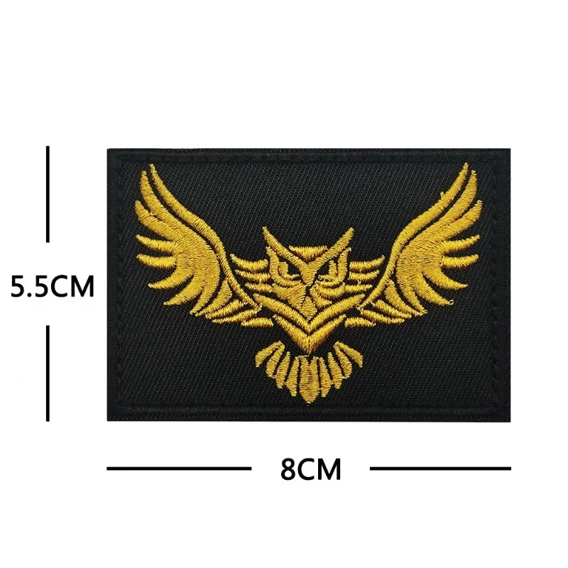 New Style Gold thread Embroidery Flapping Owl Animal Tactical Patch Fabric Applique Sew-on Shoulder Fabric Flying Owl Patch