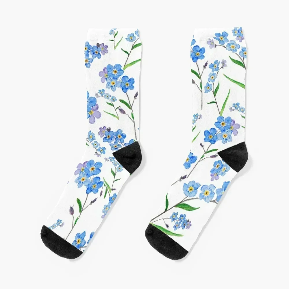 

blue forget me not pattern watercolor Socks crazy Non-slip Mens Socks Women's