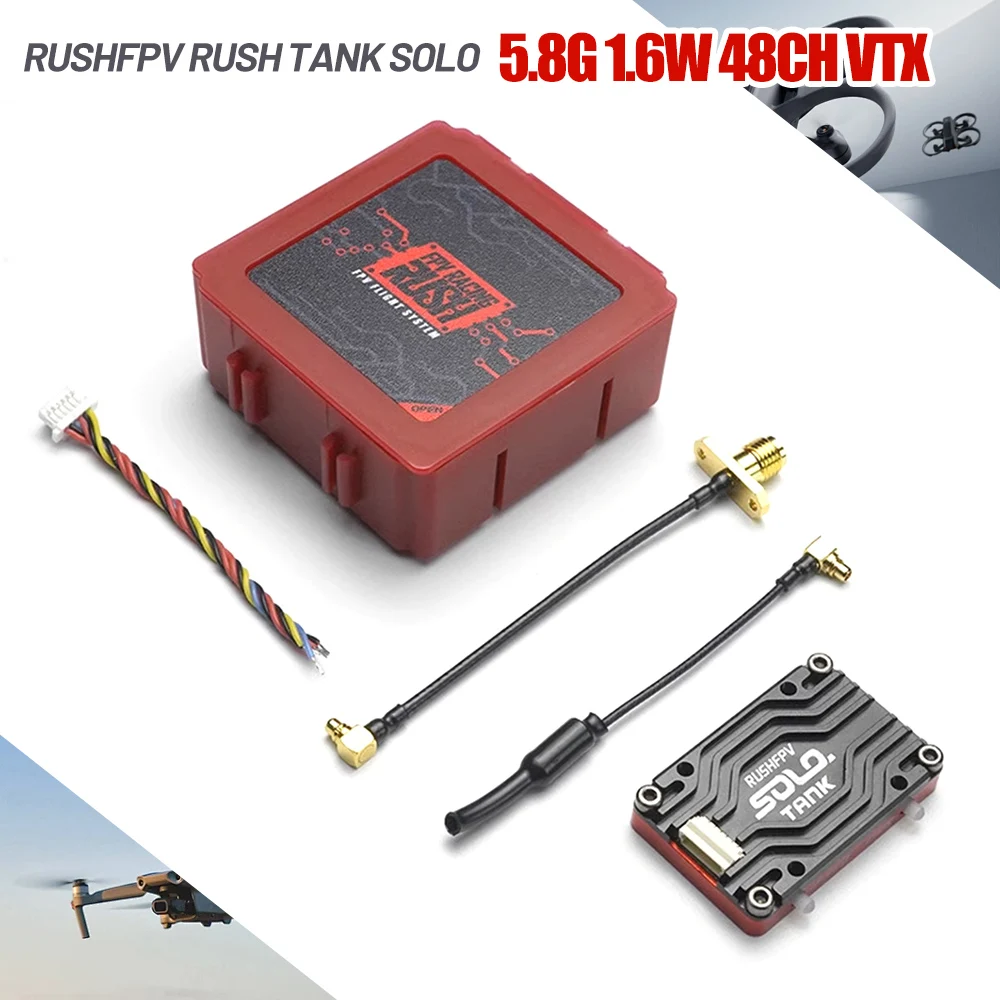 

RUSHFPV Solo Tank 5,8G 1,6 W VTX 48CH видео передатчик PitMode 25mW 400mW 800mW CNC shell 2-6S микрофон для FPV дрона