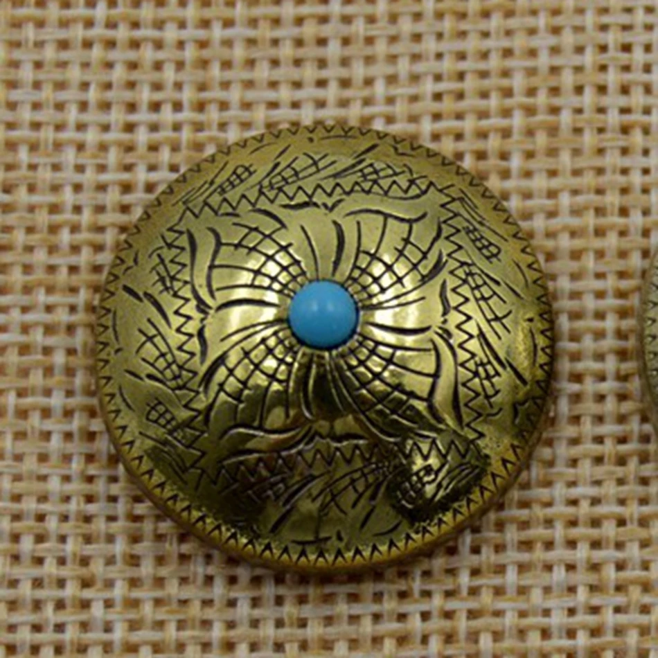 

Leather craft decorative buckle hand-sewn leather hardware accessory with arabesque pattern and turquoise buckle 25mm，pack of 2