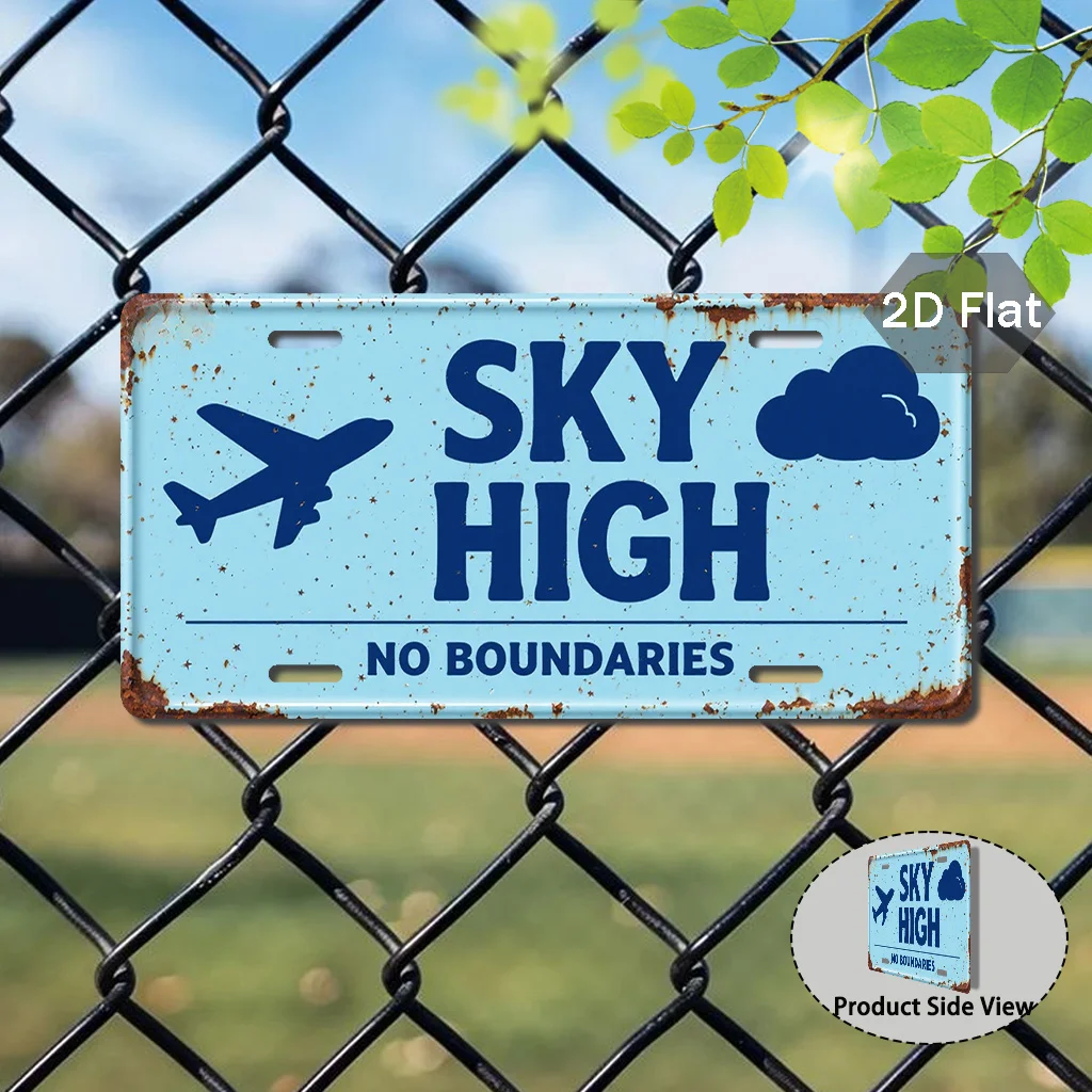 1pc Vintage Aviation Theme License Plate | Sky Without Boundaries - Large Size 29.97x14.99cm - Turquoise and Navy Blue - Matte S