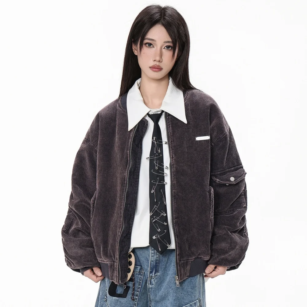 المرأة الشتاء ديمي الموسم سترة للنساء س الرقبة الأرجواني الداكن موضة المرأة الدافئة مبطن Bomber سترة معطف الشتاء الإناث