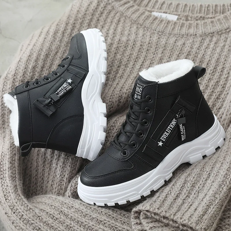 

Women's Warm Plush Lined Combat Boots, Winter Chunky Platform Ankle Boots, Comfortable Anti-Slip Fashion Winter Shoes