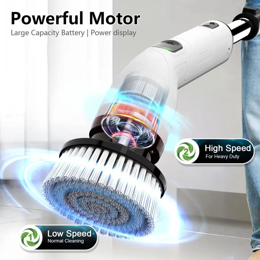 Lavapavimenti elettrico per rotazione, lavapavimenti per bagno impermeabile FullBody IPX7, 4 testine di ricambio per maniglia di estensione regolabile C elettrico