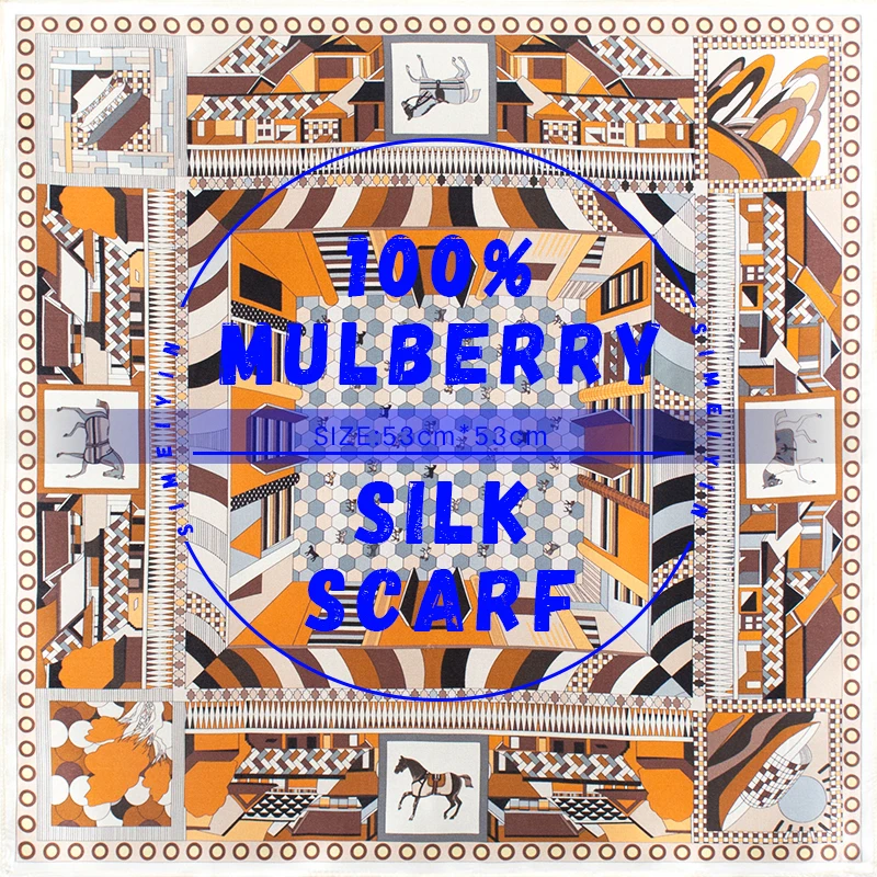 

Soft Breathable 100% Mulberry Silk Scarf Classic Horse Print Elegant Neckerchief for Ladies Daily Wear & Formal Occasions