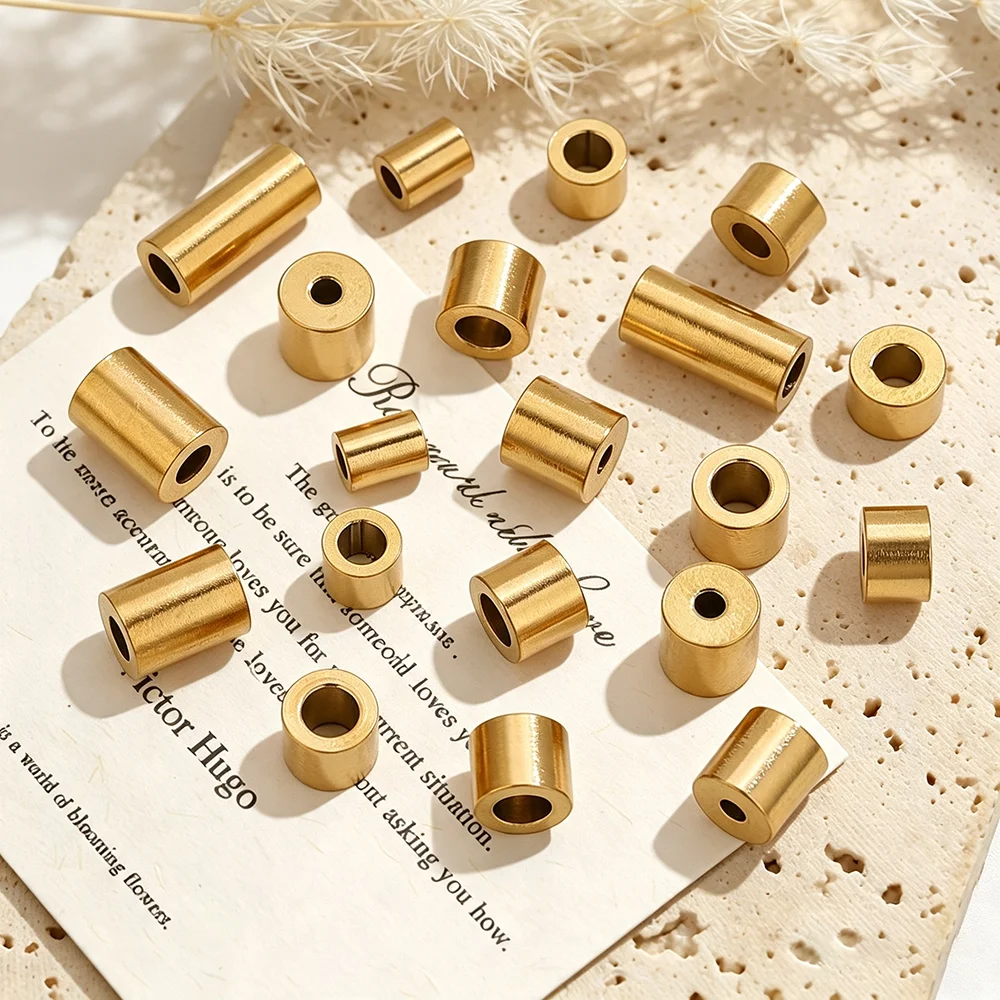 Stainless Steel Cylindrical Barrel Spacer Bead PVD Gold Waterproof Non Tarnish DIY Jewelry Making Supplies for Bracelet Necklace view 4