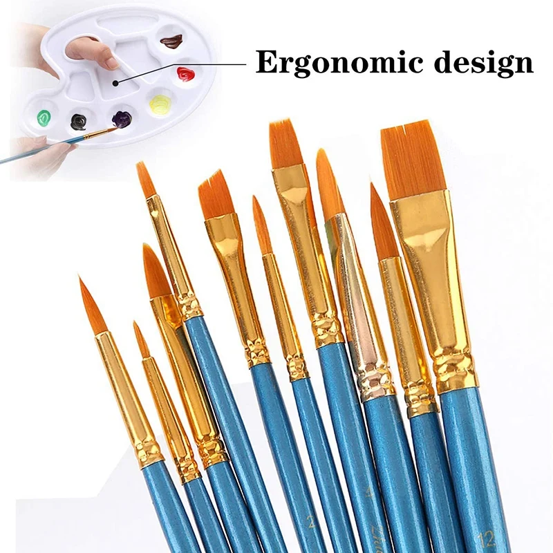 Gfc-10 Pcs Paint Brushes Art Paint Brush Set and 4 Pcs Paint Palette