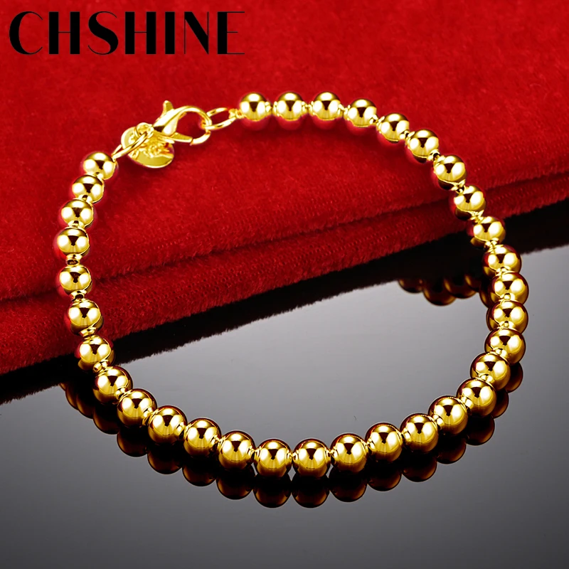 

CHSHINE 18K Gold 6mm Beaded Chain Bracelet For Women Wedding Engagement Party Fashion Charm Jewelry