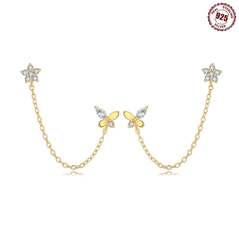 2025 Çift Hoop 925 Ayar Gümüş Narin Kelebek Çiçek Küpe Damızlık Fit Orijinal Takılar Diy Kadın Aksesuarları Hediye