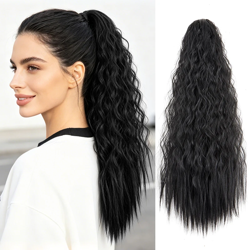 

22Inch Synthetic Long Kinky Curly Hair Extension Ponytail Drawstring Clip-in Hairpiece Soft Fulffy Hair Accessories for Women