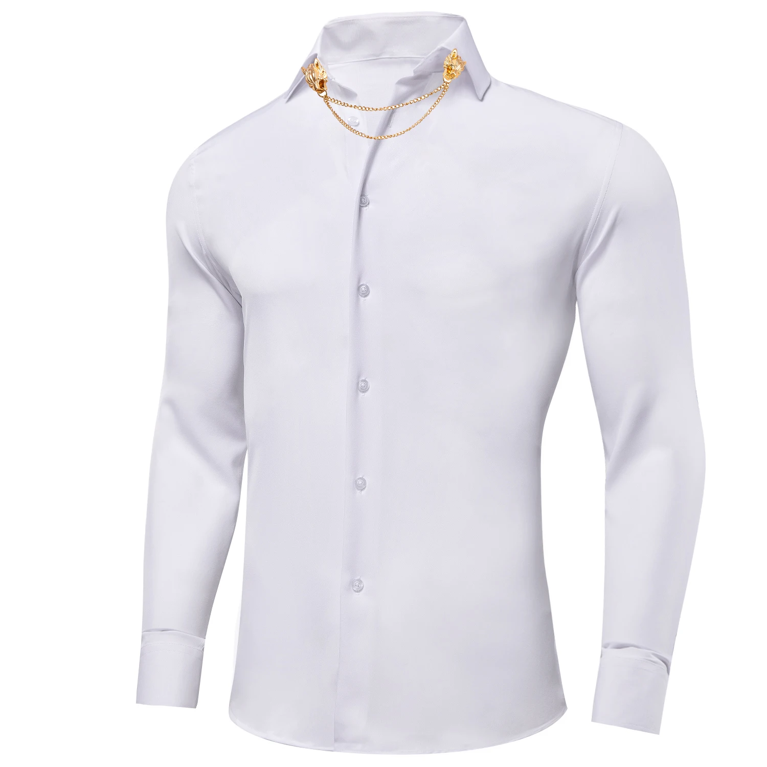 Hi-Tie hommes solide plaine léger chemises élastiques revers à manches longues rose noir robe chemise chemisier pour homme mariage affaires bal