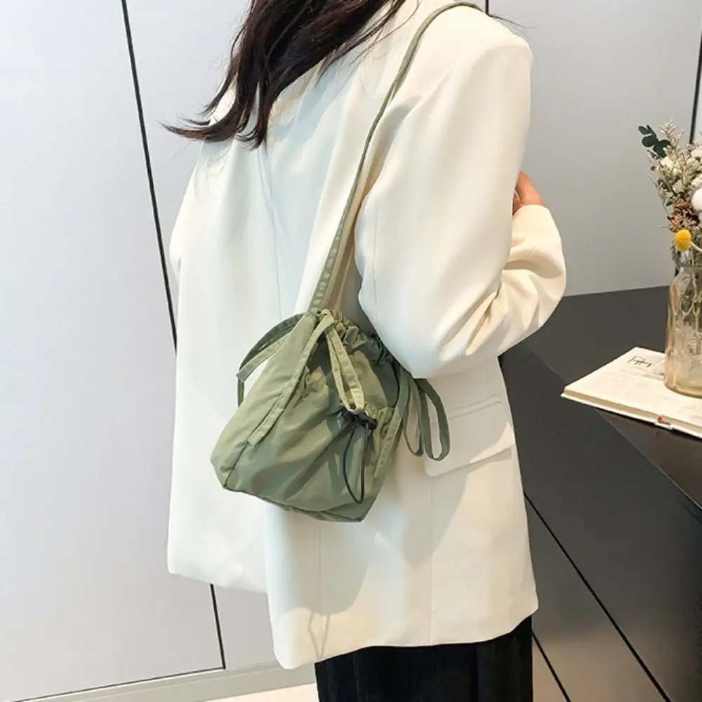 

Korean Style Drawstring Canvas Bag Crossbody Bag Purse Nylon Shoulder Bag Solid Color Wallet Bag Mobile Phone Bag