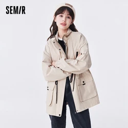 Semir Women Coat Mid-Length Oversize St-Up Collar Hsome Tooling Style Autumn Sweet Waist Waist Top Fashion Coat for Women