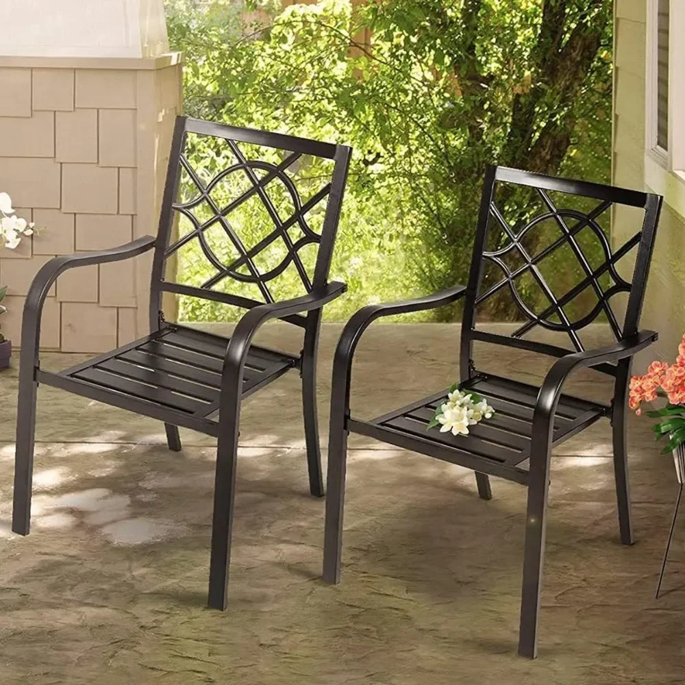 

XMSJ Chairs Set of 4 Outdoor Dining Chairs, Metal Frame Stackable Patio Dining Chairs, Wrought Iron Black Outdoor Chairs