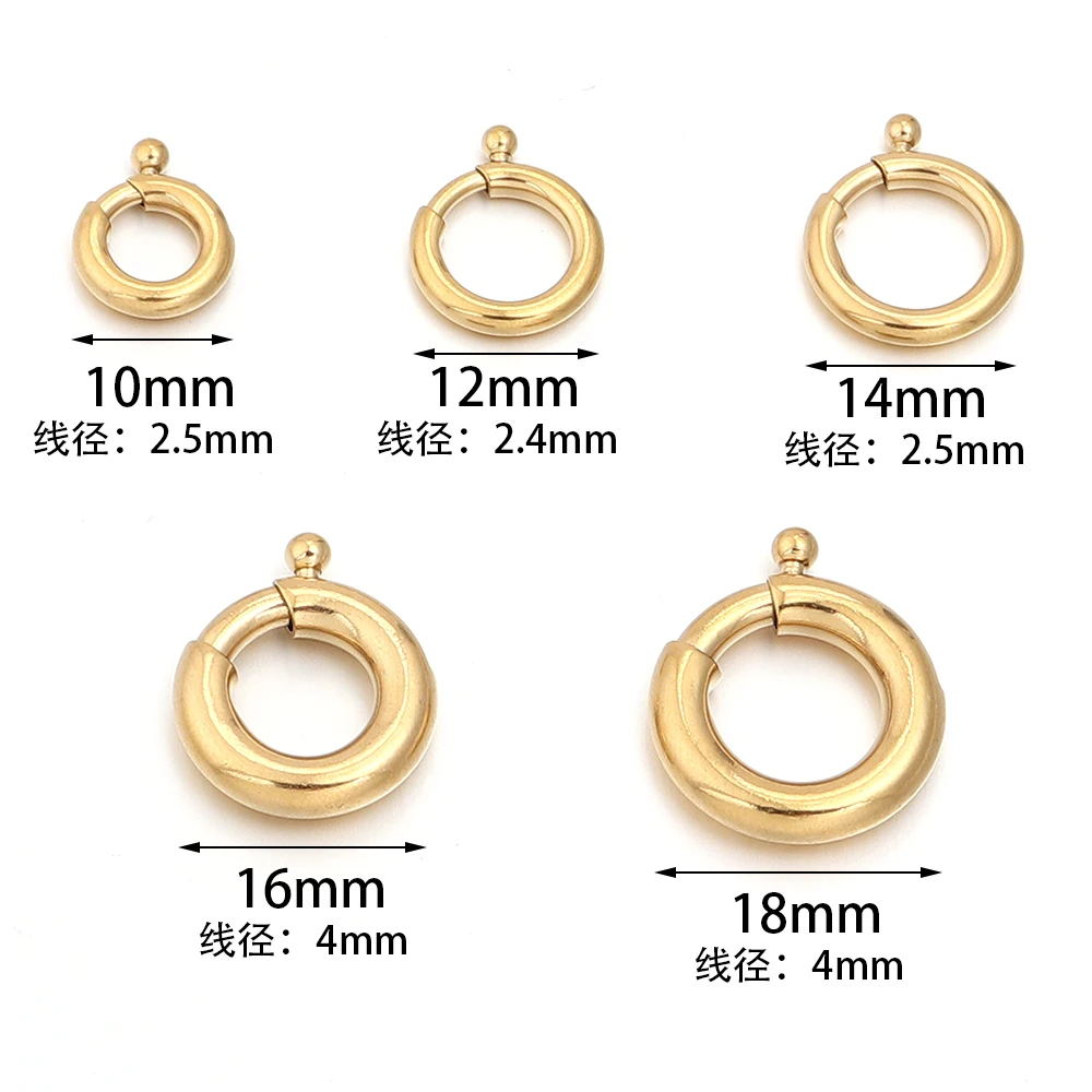 2pcs Stainless Steel Spring Clasps Round Ring Clasp Hooks Buckle Connectors For DIY Jewelry Making Bracelet Necklace Accessories