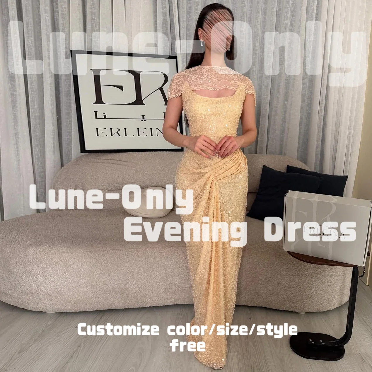 

Индивидуальный пошив: роскошное вечернее платье с блестками, пайетками и кружевной накидкой, плиссированное, без рукавов, для выпускного вечера и торжественных мероприятий