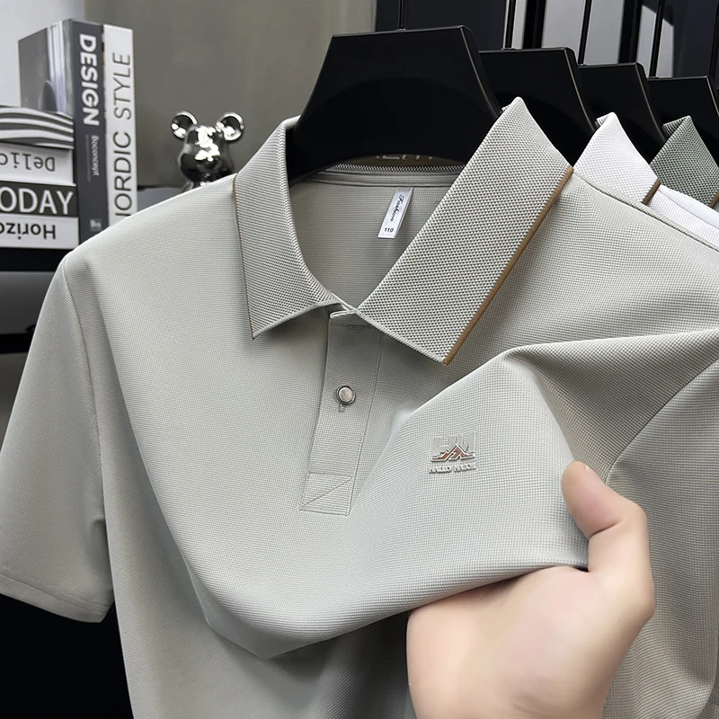 Designer brand ice silk short sleeve polo shirt new exquisite embossed T-shirt Korean casual summer comfort breathable men's top