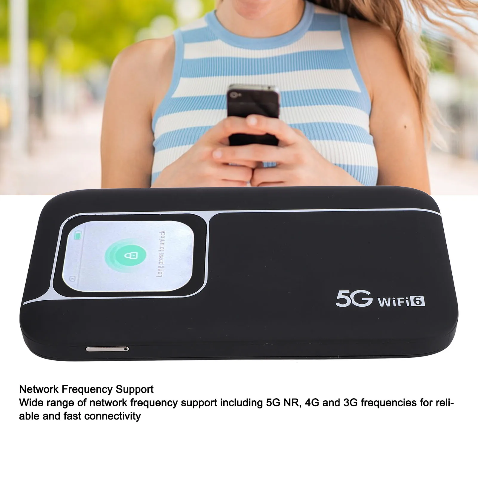 Tragbarer Hotspot, 5G WiFi, mobiler Hotspot, Hochgeschwindigkeits-Akku mit 7100 mAh Kapazität, 16 Geräteanschlüsse, stabile Verbindung für Telefone