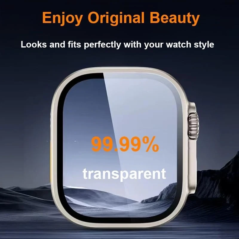 Carcasa de aleación de aluminio + vidrio templado para Apple Watch Ultra 2 49mm, protector de pantalla a prueba de rayones para iWatch Ultra 49mm 4