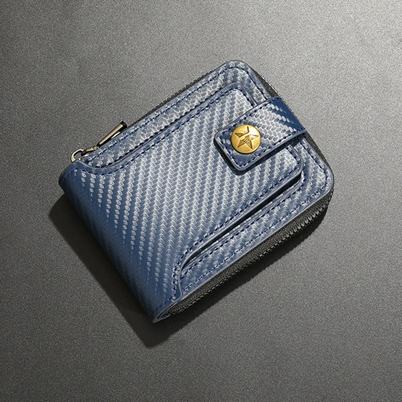 

Men's Fashionable Carbon fiber Zipper Buckle Credit Card Card Holder Zipper Coin Storage Zipper Button Closure Business Walle