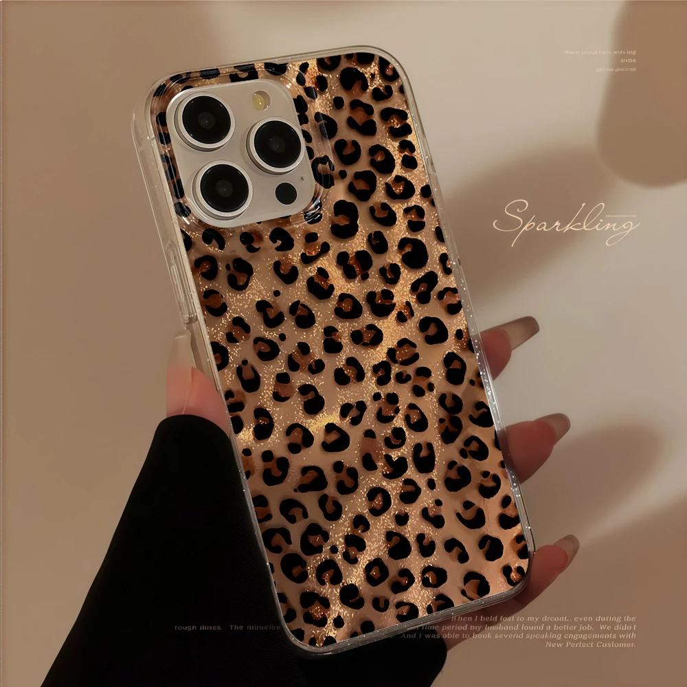 Glitter Shockproof Case - Leopard Print Bling Glitter Clear Phone