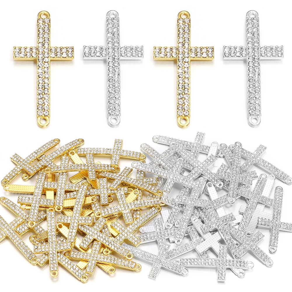 

5pcs/Lot 22x47mm Zinc Alloy Crystal Religion Cross Connectors For Women Men DIY Pendant Bracelet Necklace Jewelry Findings