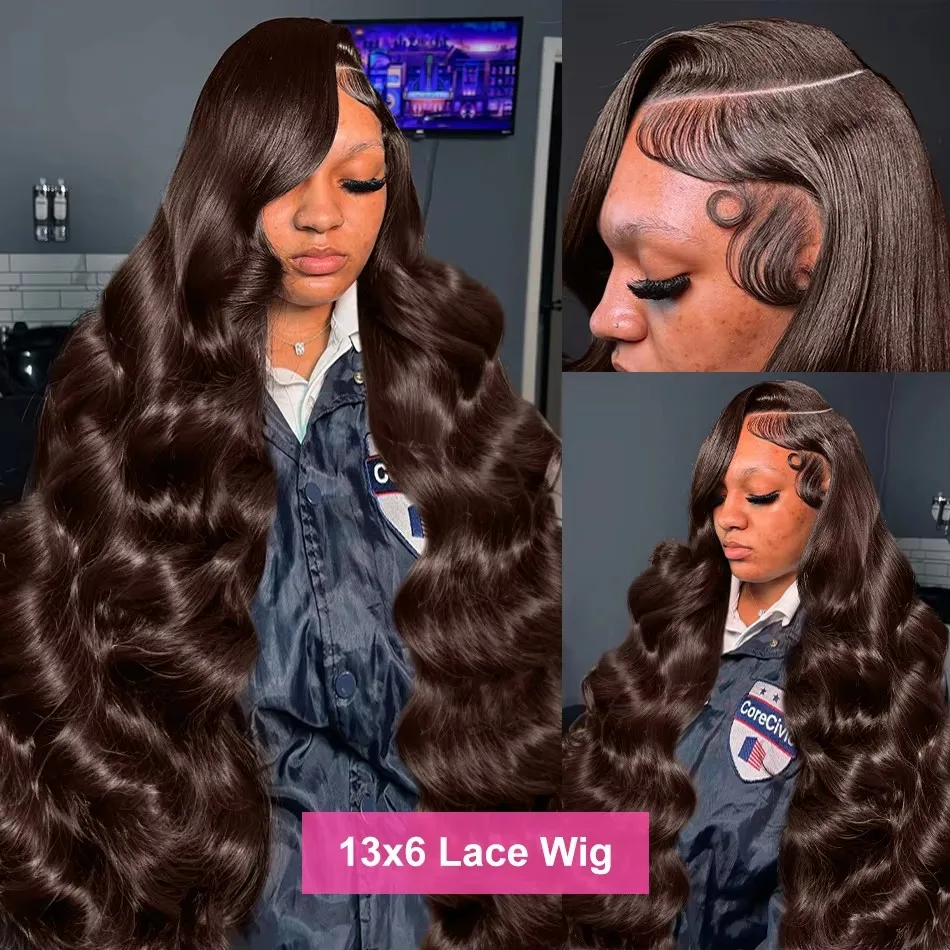 30 32 Polegada brasileiro chocolate marrom peruca dianteira do laço onda do corpo perucas de cabelo humano 13x4 13x6 hd peruca frontal do laço perucas marrons para mulher