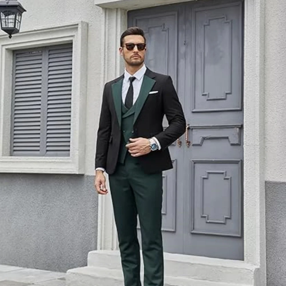 

Men's 3-piece slim fit suit set, solid color jacket, vest and pants, wedding business suits
