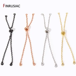 Trendy 18K Gold Plated Brass Adjustable Bracelet Slider Extender Chains With Zircon For DIY Bracelet Making Supplies Findings