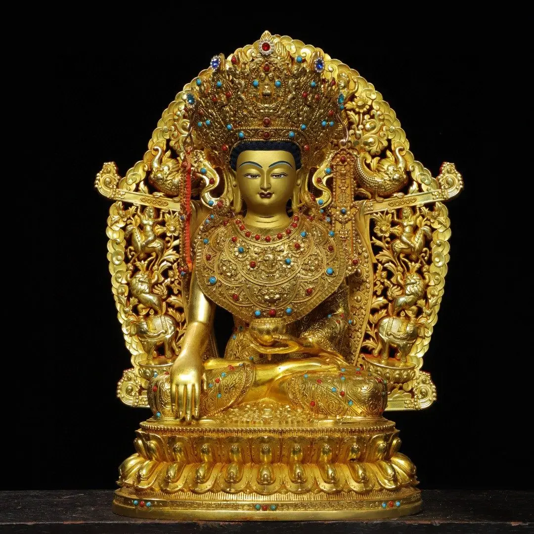 Handmade Tibetan Nepalese Style Pure Copper Gold Plated Jowo Buddha Statue Home Altar Desktop Ornament Gift