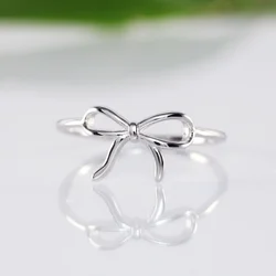 Luxury Fashionable Minimalist  Bow Finger Silver Color Ring for Women Trendy Brand Design Party Fashion Girlfriend Gifts