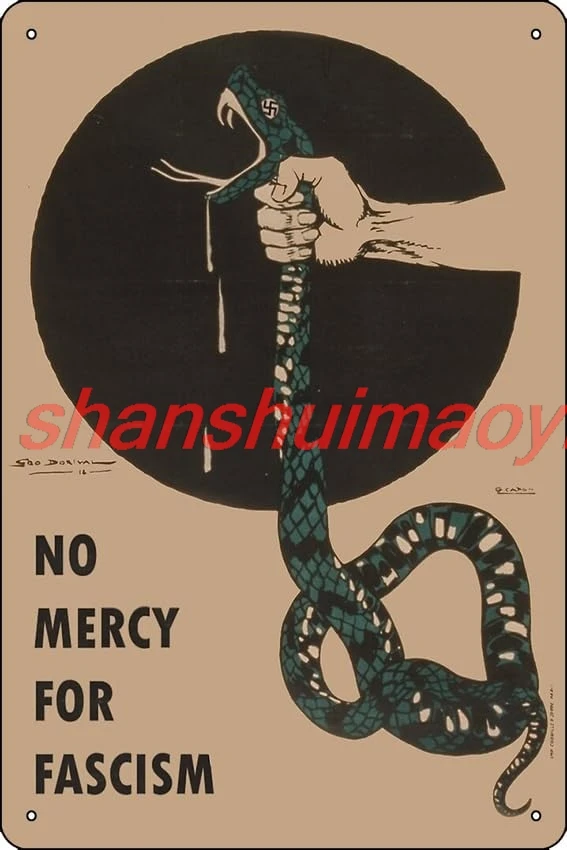 No Mercy For Fascism! - Vintage WWII poster design Poster Metal Tin Sign Fun Home Art Wall Decor 8x12 Inch SHAN