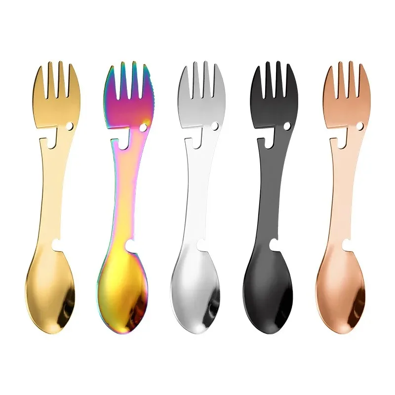 Multi Function tableware spoon multi tool can opener flatware Portable bottle cutlery multitool camp utensil fork Spork stainles