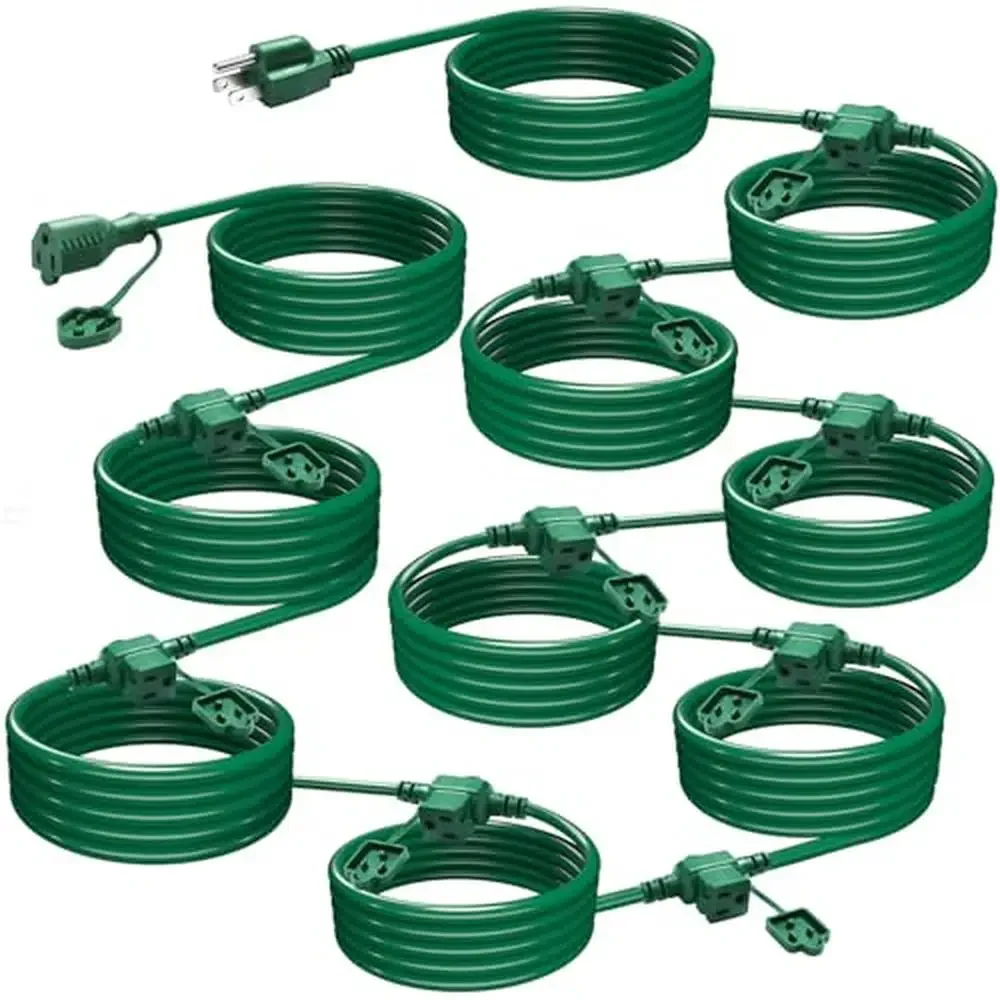 50Ft Outdoor Extension Cord 10 Outlet Plugs Weatherproof Wire Landscaping Light Winter Certified ETL Power Splitter Stage Home