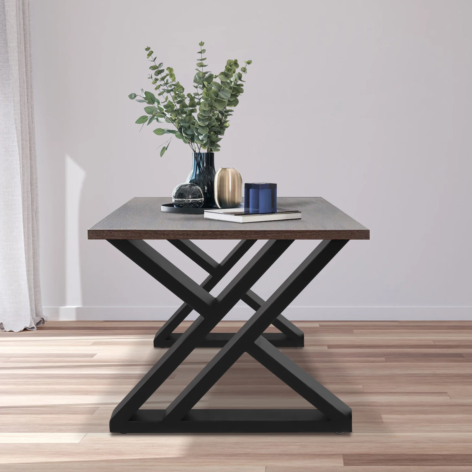 2 Stück X-förmige schwarze 16-Zoll-Vierkantrohr-Möbelbeine, moderne Metall-Couchtischbeine, industrielle, robuste Metall-Schreibtischbeine – Detail 1