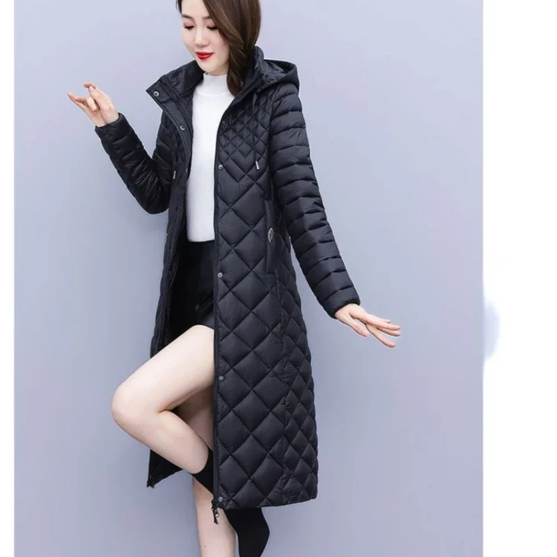 2023 Long Down Cotton Cotton-padded Jacket Winter Parka Hooded Coat Long Sleeve Slim Jacket Korean Fashion Warm Outerwear