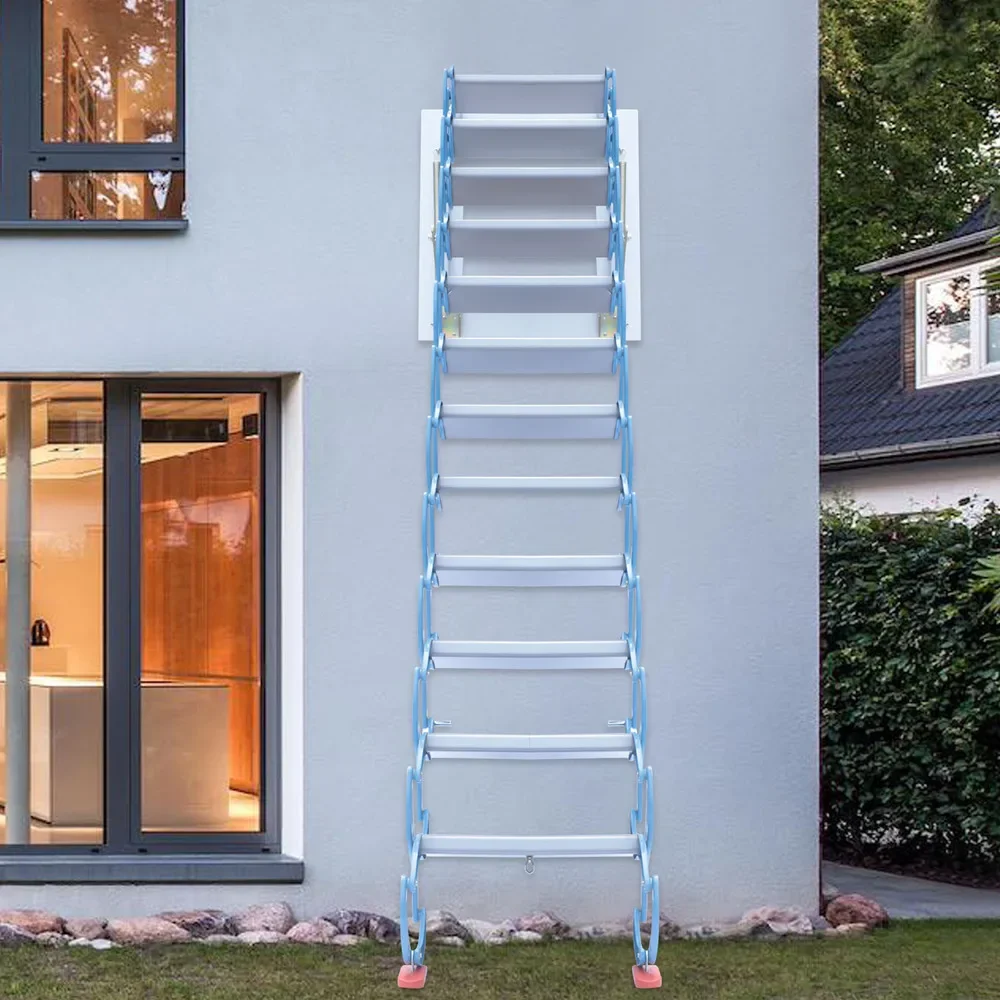 

12,5-футовая чердачная лестница, складная лестница-чердак, выдвижная лестница с противоскользящими ступеньками и пружиной из легированной стали, простая установка для дома