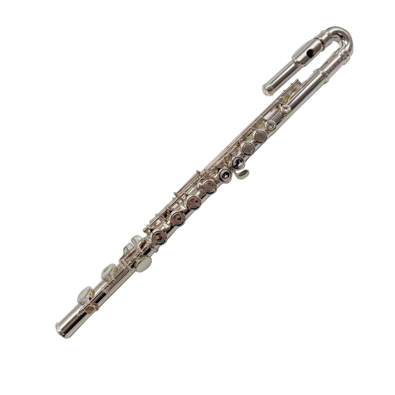 High Grade C Tone Silver Plated Flute Concert Performance Instrument Curved Flute