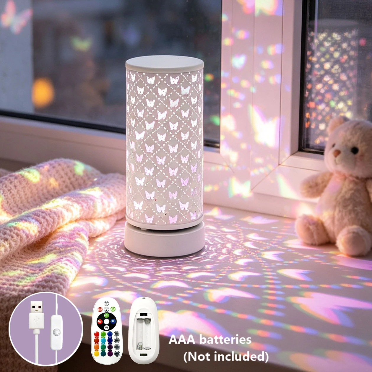 Rotating Butterfly Starry Sky Projection Light Metal Hollow Cylinder Atmosphere Night Light Female Bedroom Desktop Ornament