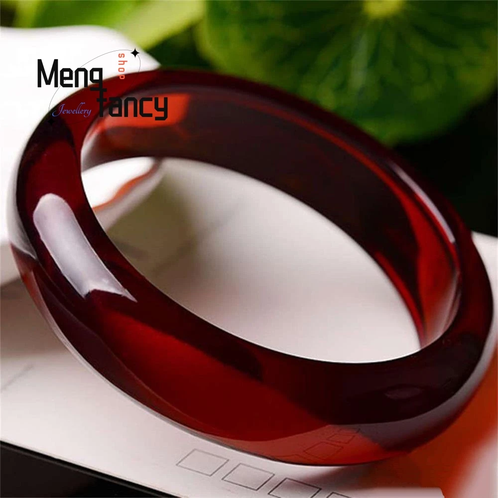 Natural Amber Beeswax Pure Burgundy Wide Bangle Simple Exquisite High-grade Fashion Charms Jewelry Best Selling Holiday Gifts