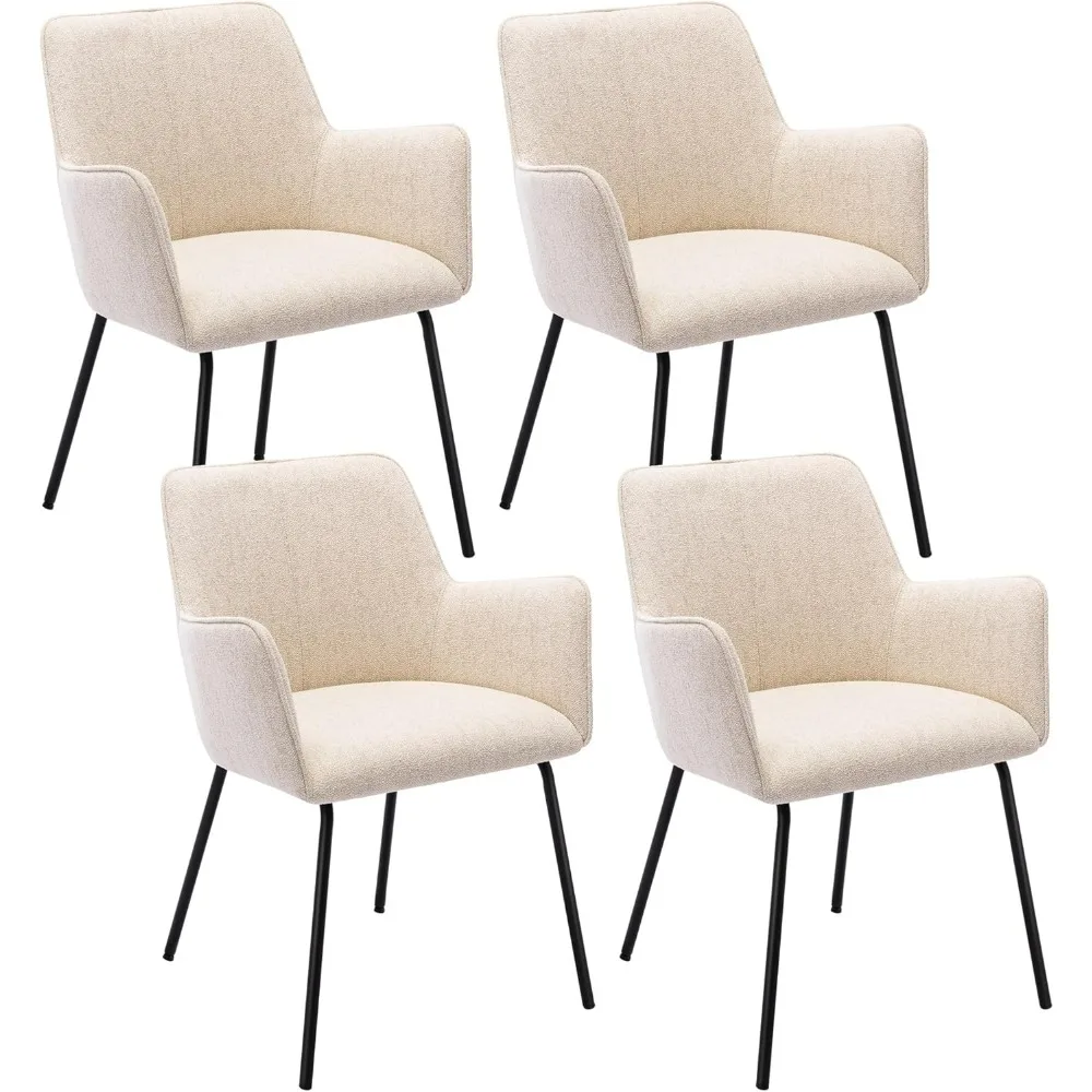 Dining Chairs Set, Modern Upholstered Kitchen Room Chairs with Padded Arms and Wide Seat, Linen Fabric Accent Chairs