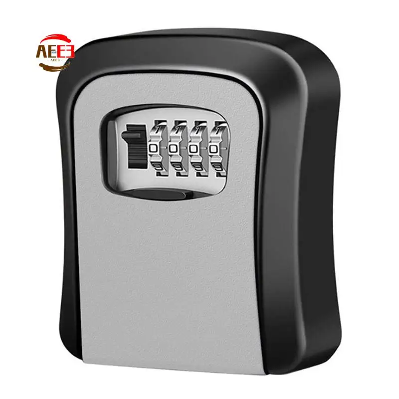 AEE3-Wall Mount Key Lock Box 4 Digit Password Code Security Lock For Home Office Key Safe Secret Storage Box Organizer