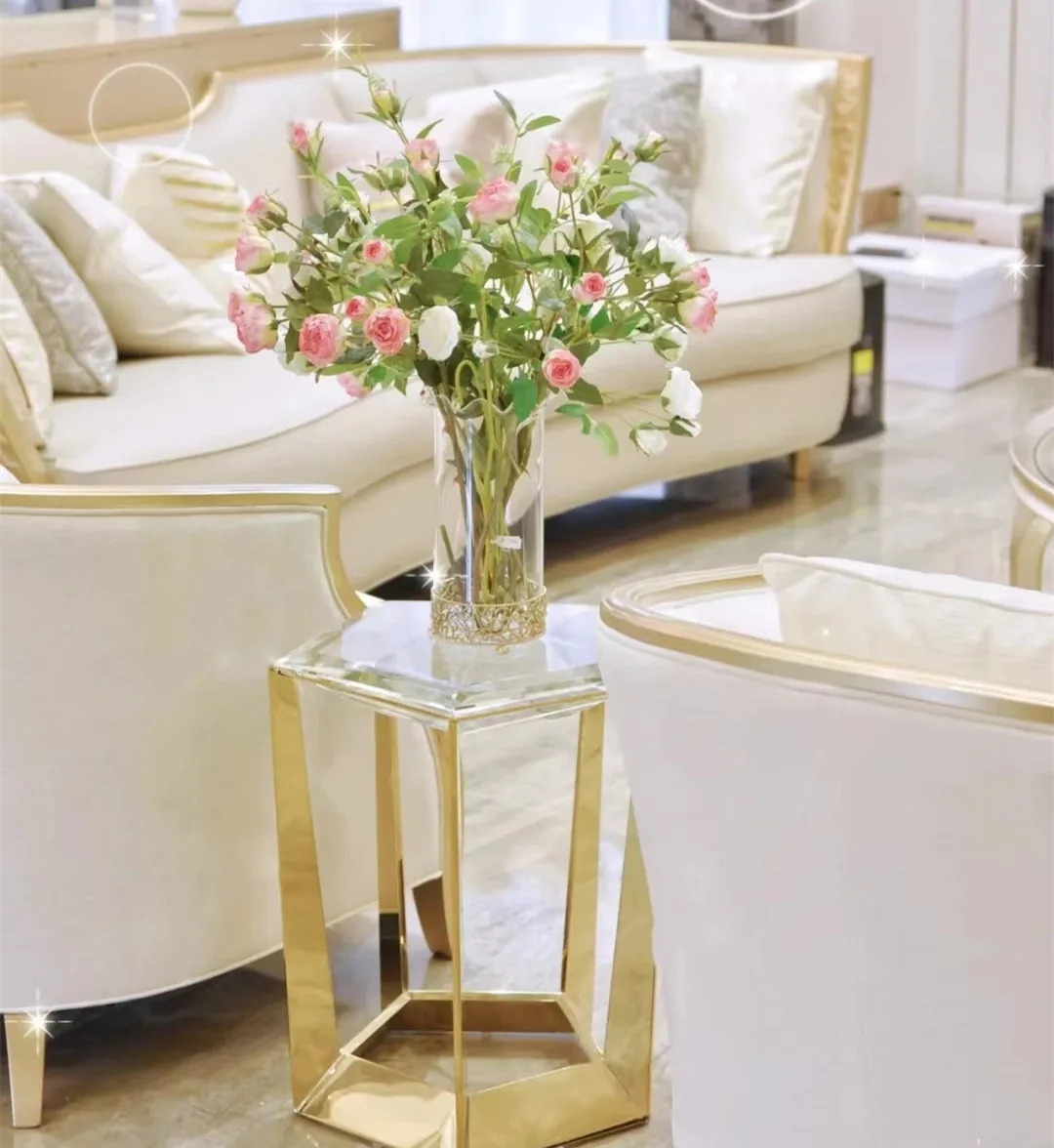 American light luxury champagne gold sofa side table, diamond crystal corner table