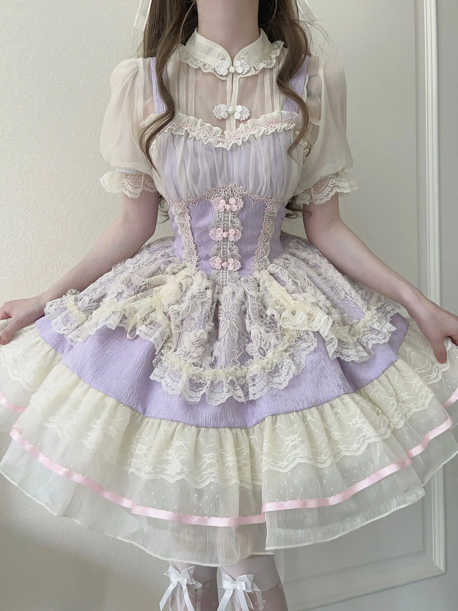 Robe de Style Lolita avec Bretelles JSK pour Fille, Jupe Sweey, Costume de Scène, Design de Ballet Chinois, Sucre Blanc, Été