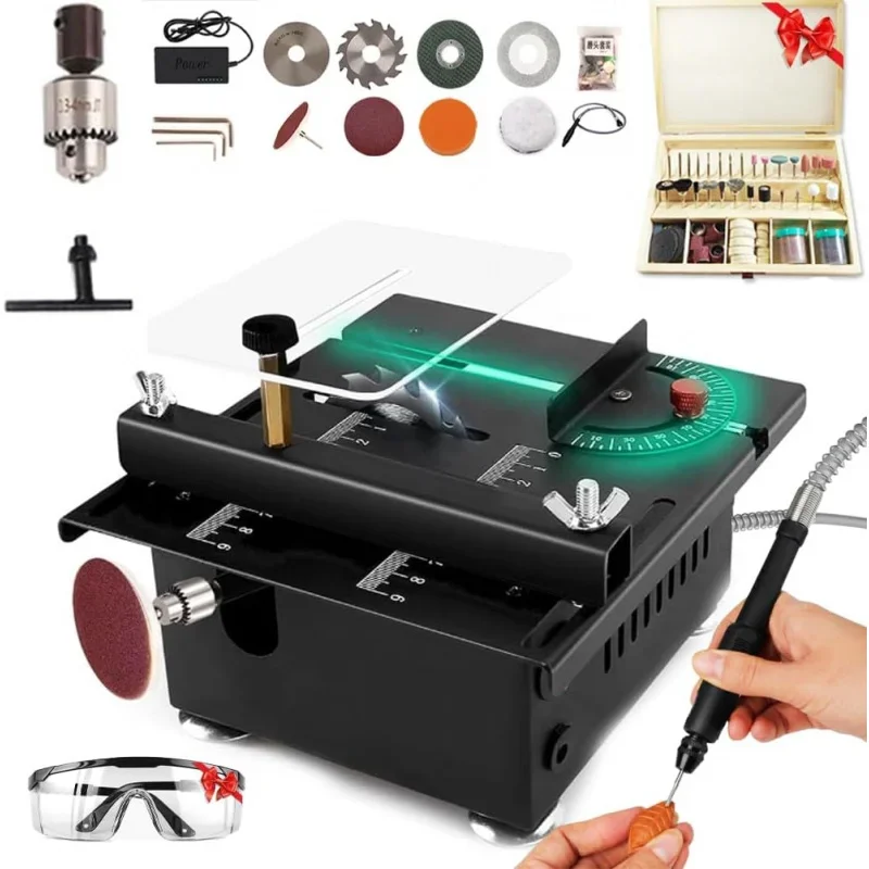 118Pcs Multi-functional ,Table Saw Crafts,Portable Electric Small Wood Cutting Desktop Cutter Engraving Machine,Mitre T