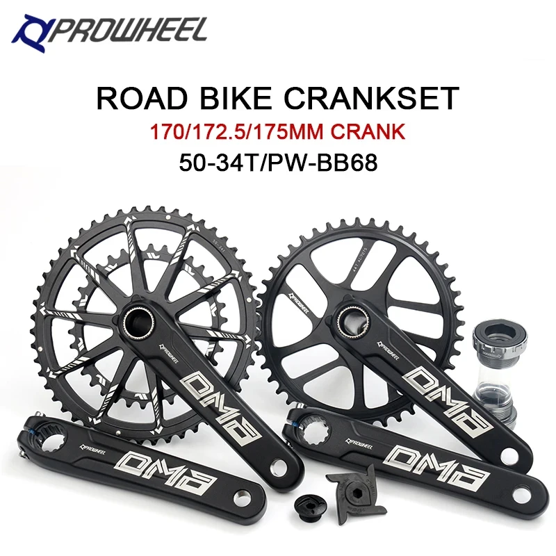 PROWHEEL Road Bike Crankset 9/10/11/12 Speed 34/50T Chainrings Bottom bracket 170mm/172.5mm/175mm Crank